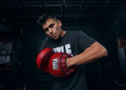 TITLE Boxing Blood Red Leather Punch Mitts